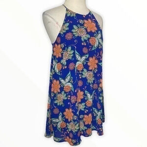 Everly blue retro floral swing dress